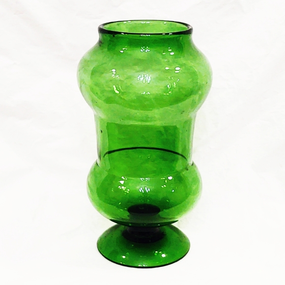Mid-Century Modern Oversized Signed Green Art Glass Vase - Picture 2 of 5